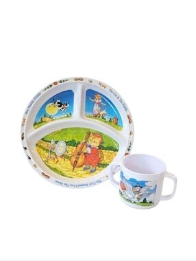 Zak Designs Nursery Rhyme "Hey, Diddle, Diddle" Children's  Melamine Plate & Cup